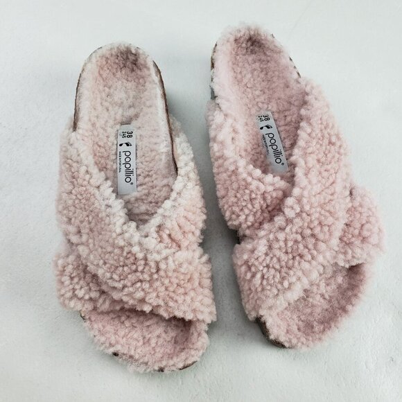 Birkenstock Papillio Daytona Shearling Slide Women 7-7.5 38 Pink Platform Sandal - Picture 1 of 13